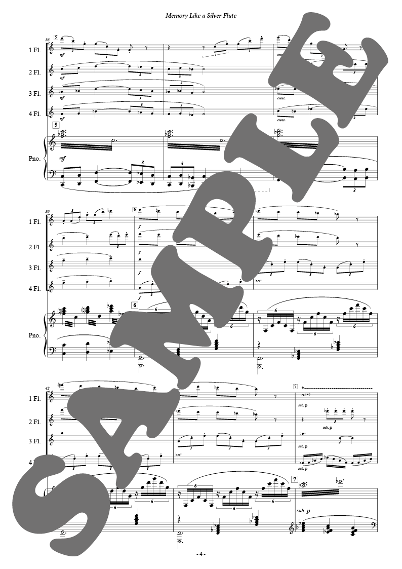 [フルート4重奏]　想い出は銀の笛～フルート4重奏とピアノのための：三浦真理　フォスターミュージック株式会社
