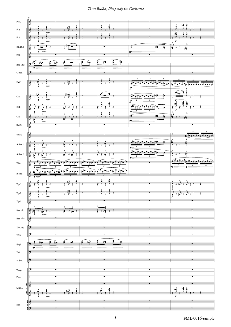ヤナーチェク　ファンファーレの金管楽譜
